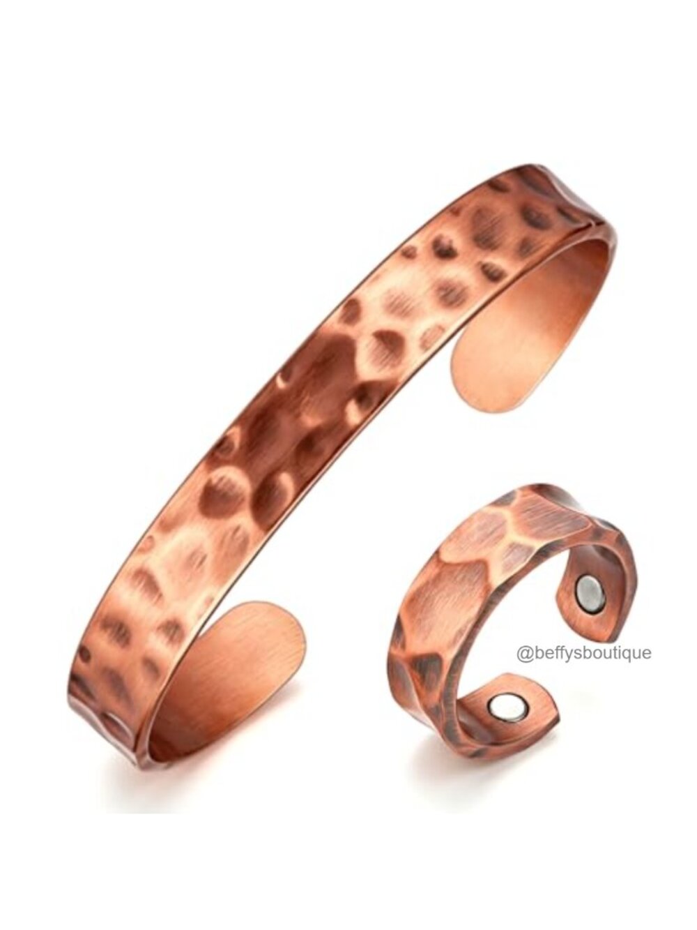 Hammered Pure Copper Bracelet & Ring Set Adjustable Handmade